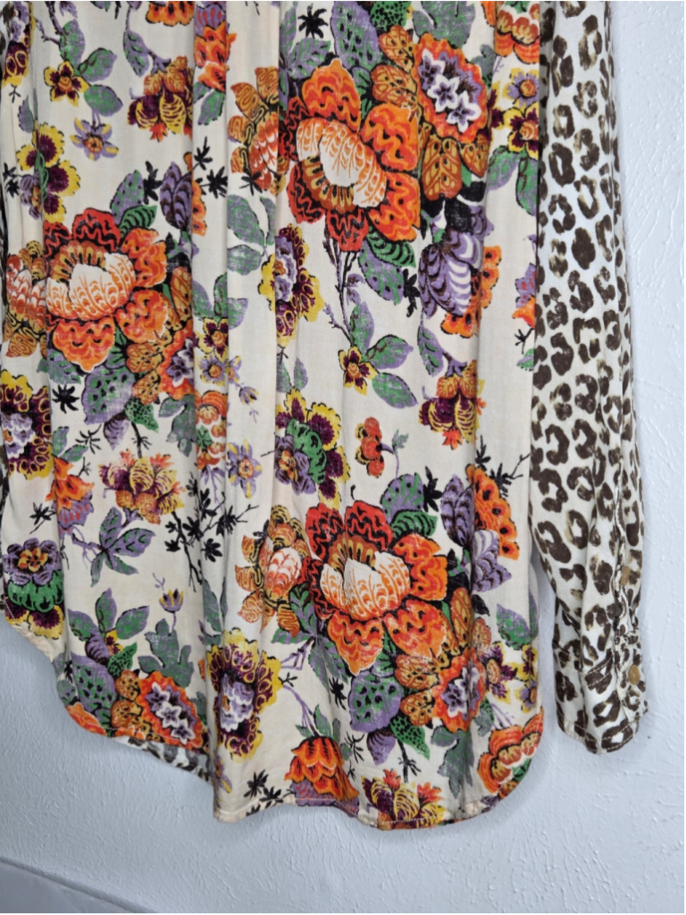 Anthropologie Pilcro Floral Leopard Button Down Shirt Women's Small Tan Orange - Picture 9 of 11